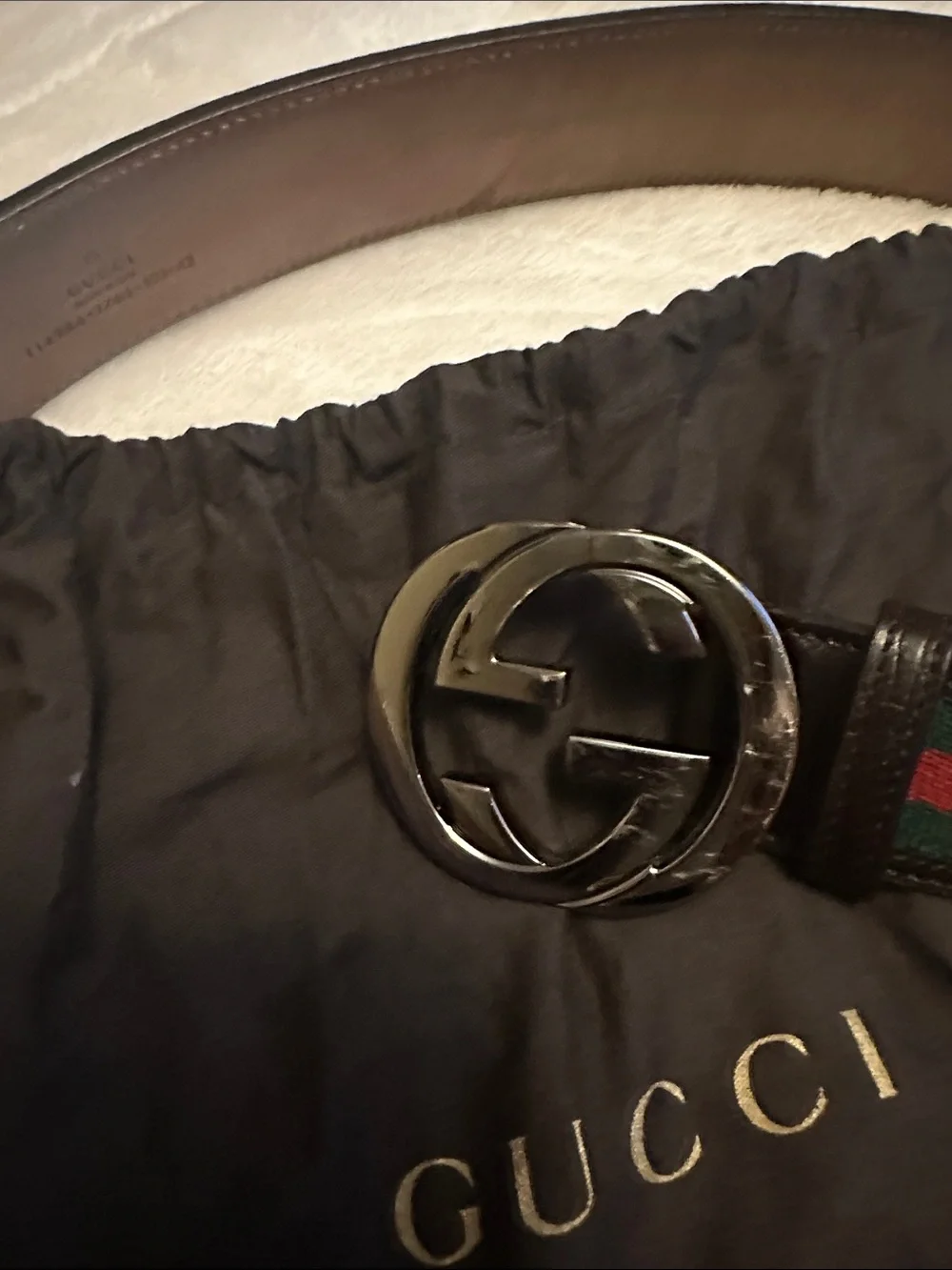 Gucci Green/Red/Black Web Leather Belt with GG Round Buckle